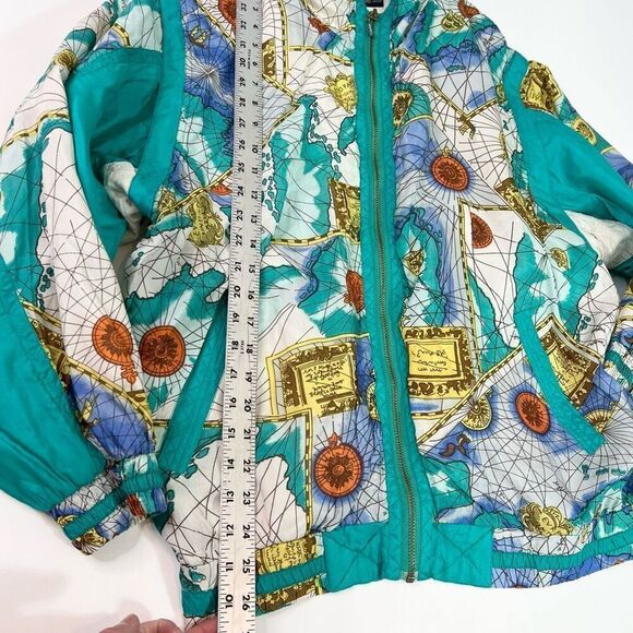 Mureli Silk Windbreaker Womens Medium World Map artsy High Neck Zip-Up Jacket - Picture 6 of 9